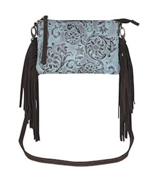 Justin SMALL CROSSBODY TOOLED SUNFLOWER PATTERN W/TURQUOISE WASH