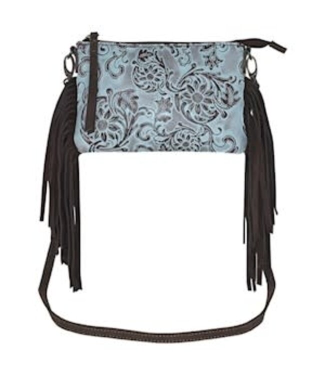 SMALL CROSSBODY TOOLED SUNFLOWER PATTERN W/TURQUOISE WASH
