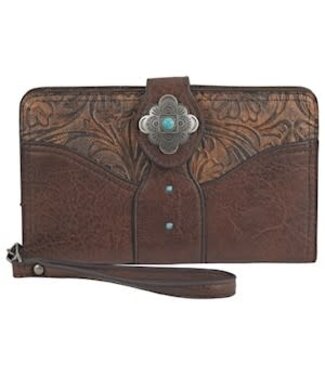 Justin SLIM WALLET W/WRISTLET TOOLED PATTERN W/ CUSTOM CONCHO