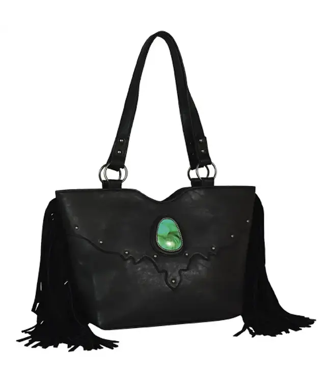 SM TOTE BLACK WITH SUEDE FRINGE