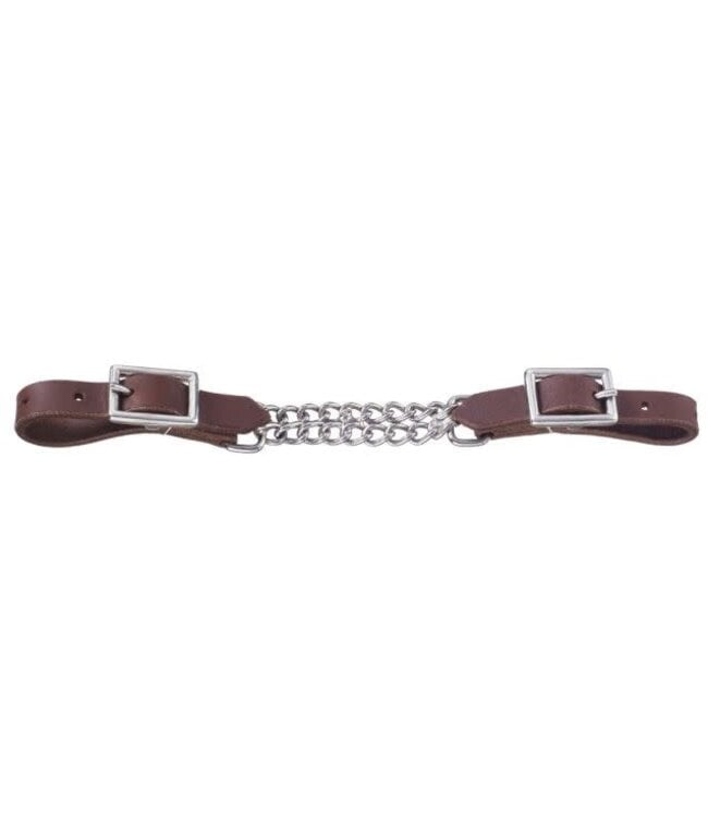 HARNESS LEATHER CURB STRAP WITH DOUBLE CHAIN