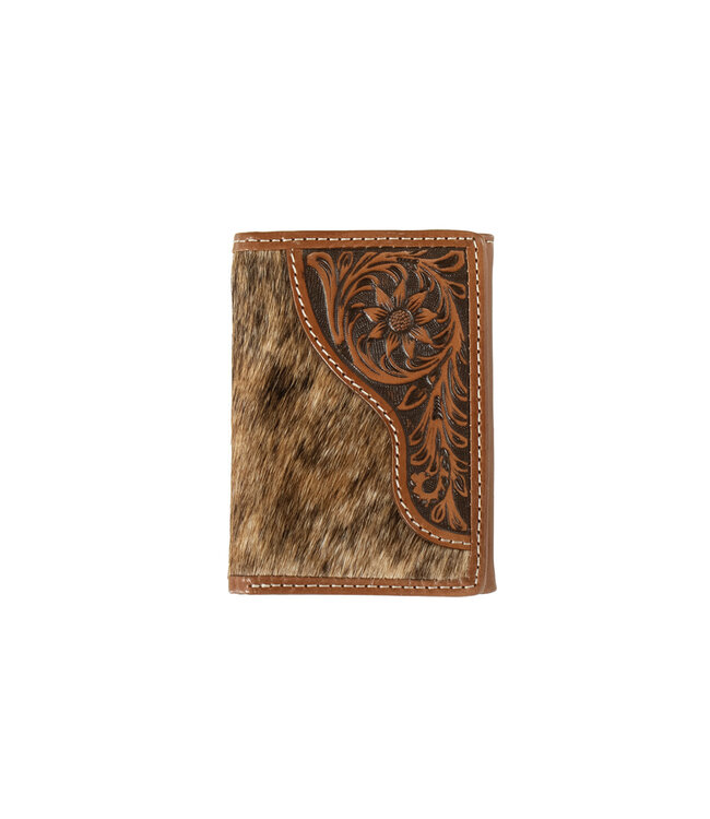 TRIFOLD CALF HAIR TOOLED WALLET