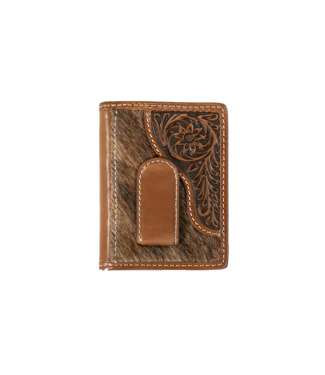 BIFOLD MONEY CLIP FLORAL TOOLED CALF HAIR WALLET