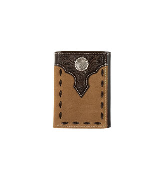 Nocona TRIFOLD FLORAL OVERLAY ROUGHOUT WALLET