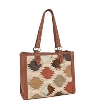 CatchFly TOTE SOUTHWEST COLOR BLOCK W/BRINDLE INLAY