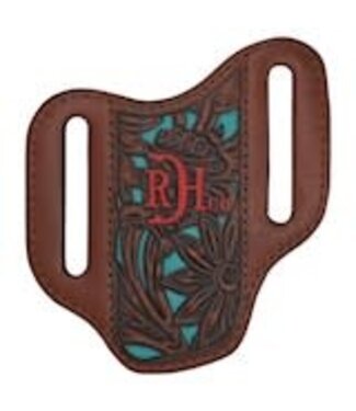 RED DIRT HAT CO KNIFE SHEATH TOOLED W/ TURQUOISE INLAY