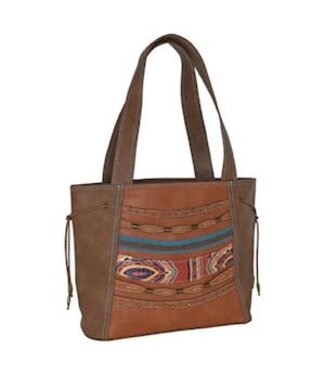CatchFly TOTE TONAL BROWN W/SCARF ACCENT & MIXED METAL STUDS
