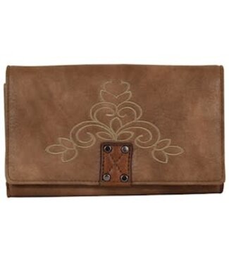 CatchFly WALLET LT BROWN W/EMBROIDERY