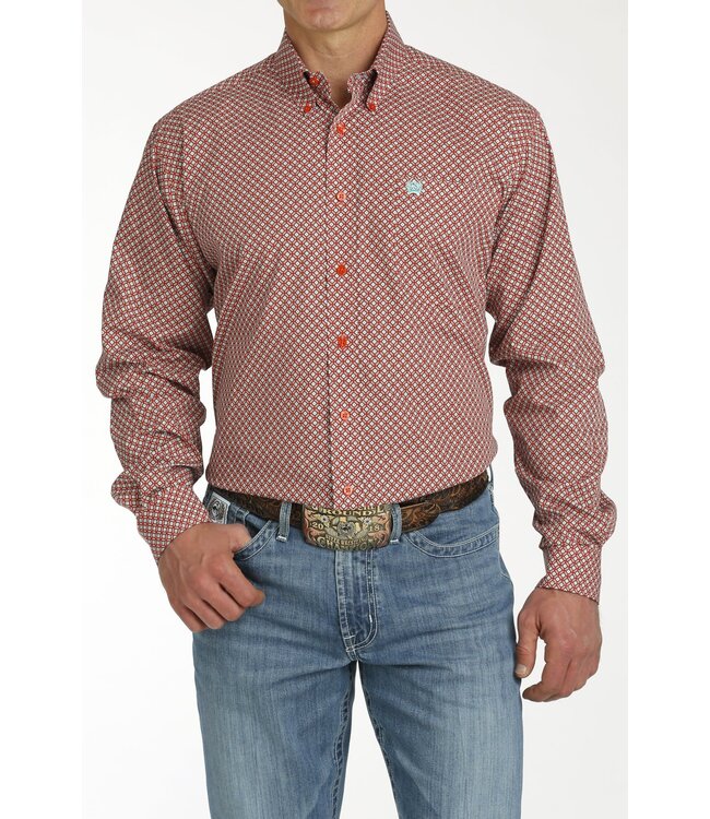 RED W/TURQUOISE DIAMOND PRINT BUTTON DOWN SHIRT