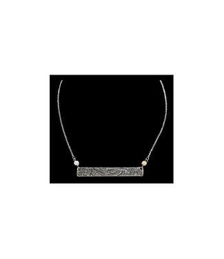 SILVER STRIKE PAISLEY STAMPED BAR NECKLACE