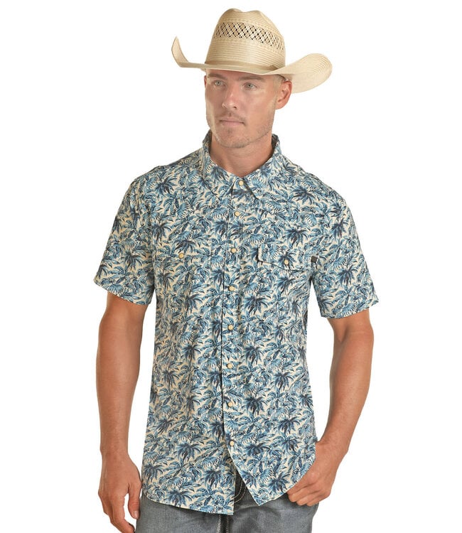 TEK WESTERN TROPICAL PRINT SHORT SLEEVE SNAP SHIRT