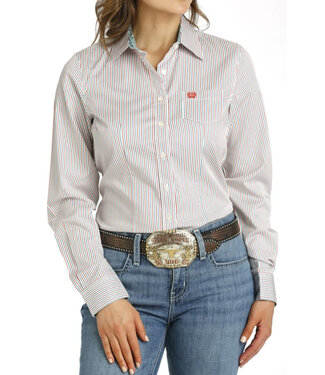 Cinch CREAM W/RED & BLUE STRIPE BUTTON DOWN SHIRT