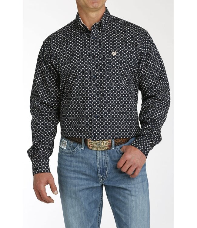 DIAMOND PRINT BUTTON DOWN SHIRT- NAVY