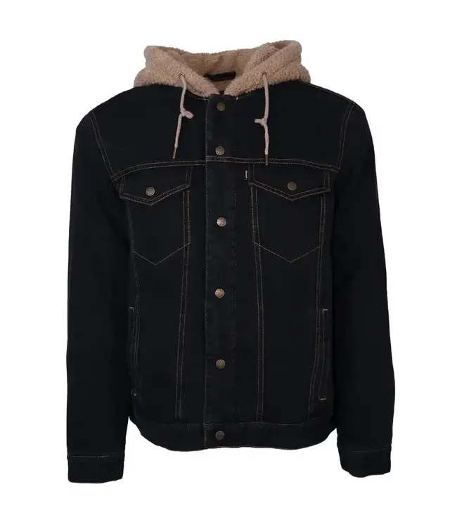 DENIM HOODED JACKET BLACK WITH FLEECE LINING