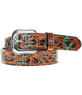 Hooey "SUNDOWN" AZTEC FILIGREE EMBOSSED TAN/RUST BELT