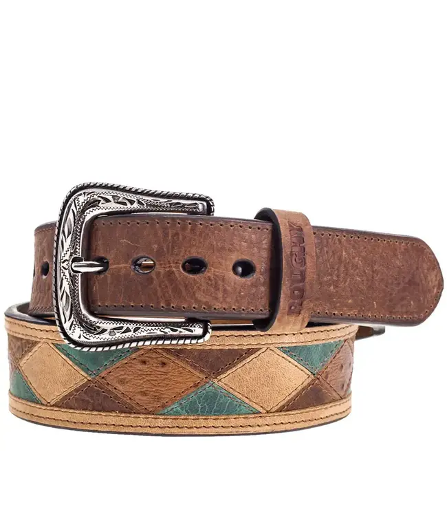 "OURAY" BROWN/TURQUOISE PATCHWORK BELT