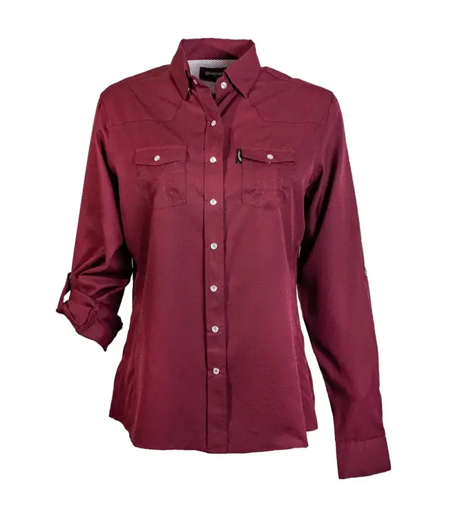 "SOL" MAROON LONG SLEEVE PEARL SNAP SHIRT