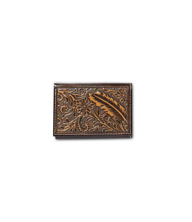 TOOLED FEATHER TRIFOLD WALLET