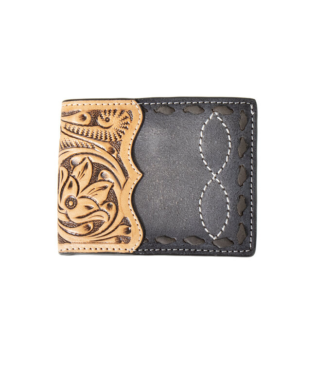 ROUGHTOUT LEATHER BUCK LACED FLORAL BIFOLD WALLET