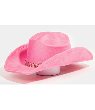 FLOWER DECOR RIBBON PINK COWBOY HAT