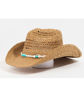 BRAIDED STRAP STRAW COWBOY HAT