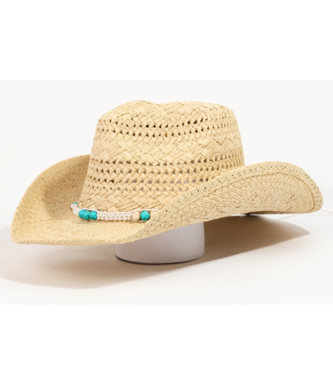 BRAIDED STRAP STRAW COWBOY HAT