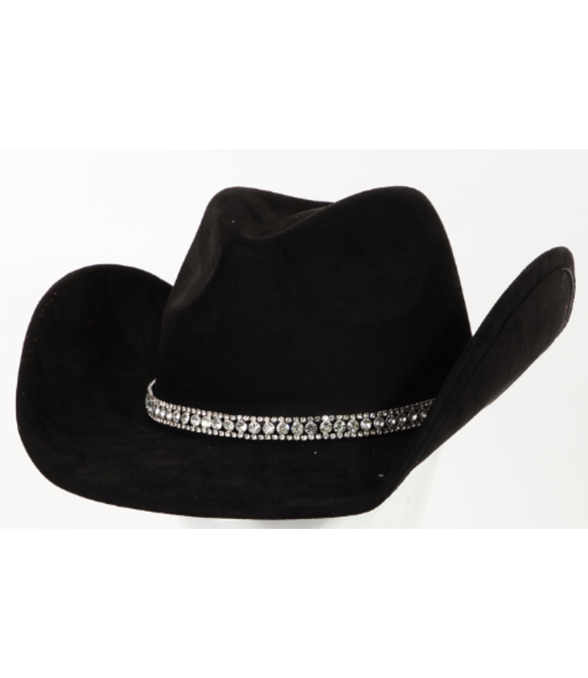 RHINESTONE STUDDED STRAP COWBOY HAT