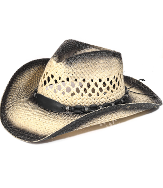 STRAW BRAID BEAD STRAP COWBOY HAT