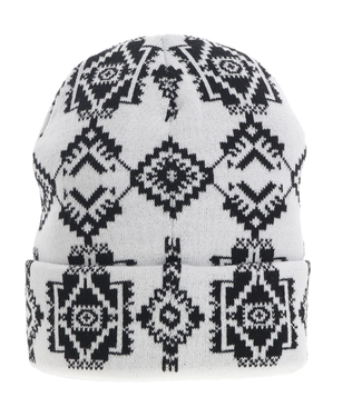 Hooey BEANIE WHITE WITH BLACK AZTEC PATTERN