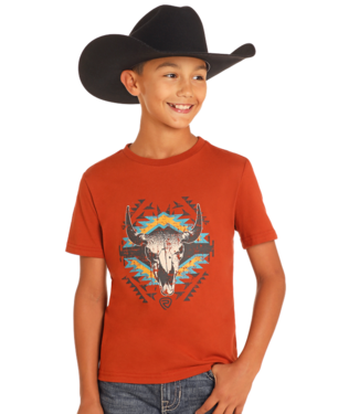 Rock & Roll COW SKULL GRAPHIC TEE- RUST