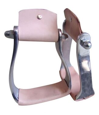 Showman LIGHTWEIGHT ALUMINUM SLANTED PONY/YOUTH STIRRUPS W/LEATHER TREAD