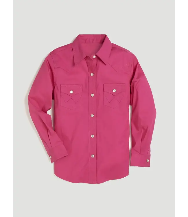 GW1003K WRANGLER LONG SLEEVE SOLID WESTERN SNAP SHIRT IN PINK