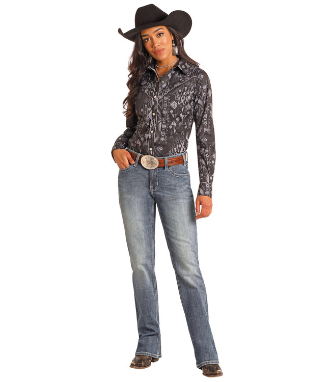 CURVED EMBROIDERED RIDING JEAN