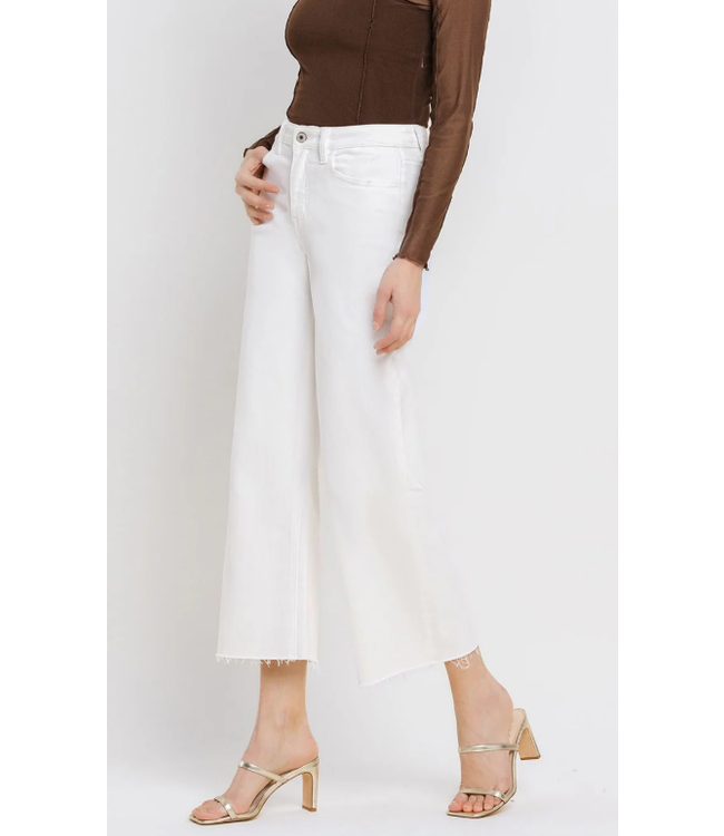 WHITE HIGH RISE CROP WIDE LEG JEAN