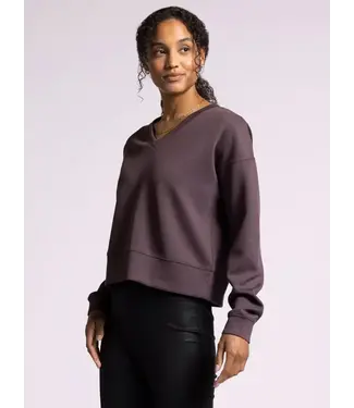 THREAD SUPPLY MARTINA V-NECK PULLOVER- RAISIN RIB