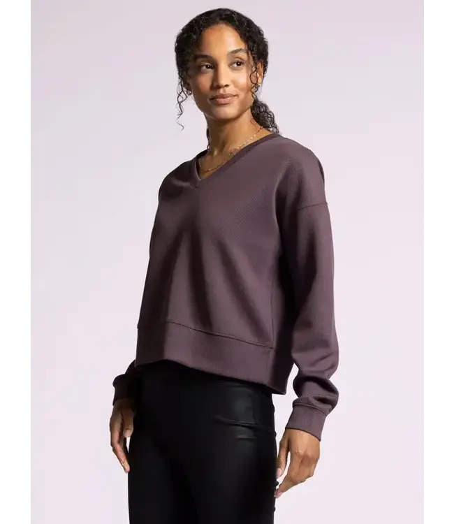 MARTINA V-NECK PULLOVER- RAISIN RIB