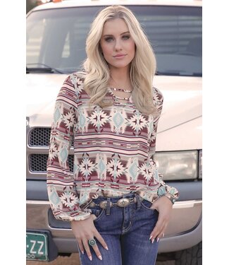 Cruel Denim SOUTHWEST PRINT BLOUSE- CREAM