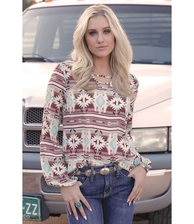 SOUTHWEST PRINT BLOUSE- CREAM