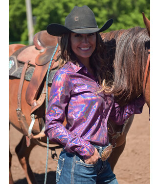 Cowgirl Tuff PULLOVER BUTTON UP- FUSCHIA METALLIC SHIMMER