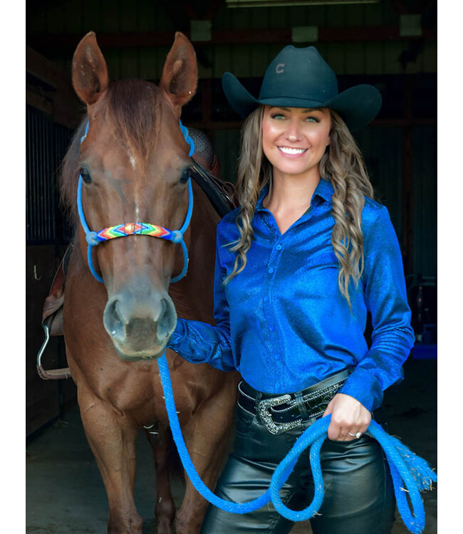 PULLOVER BUTTON UP- SAPPHIRE BLUE SHIMMER