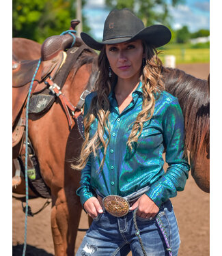 Cowgirl Tuff PULLOVER BUTTON UP- TURQUOISE METALLIC SHIMMER