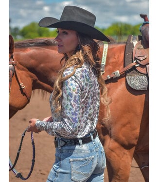 Cowgirl Tuff PULLOVER BUTTON UP- GRAY LEOPARD FOIL