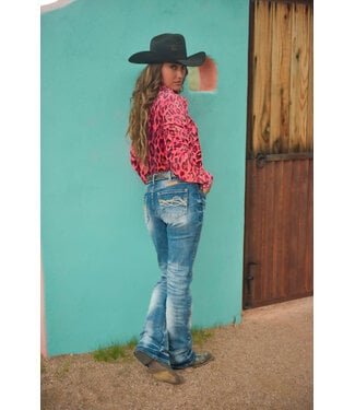 Cowgirl Tuff PULLOVER BUTTON UP- WATERMELON LEOPARD