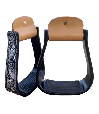 Showman BLACK ALUMINUM STIRRUPS WITH SILVER ENGRAVINGS