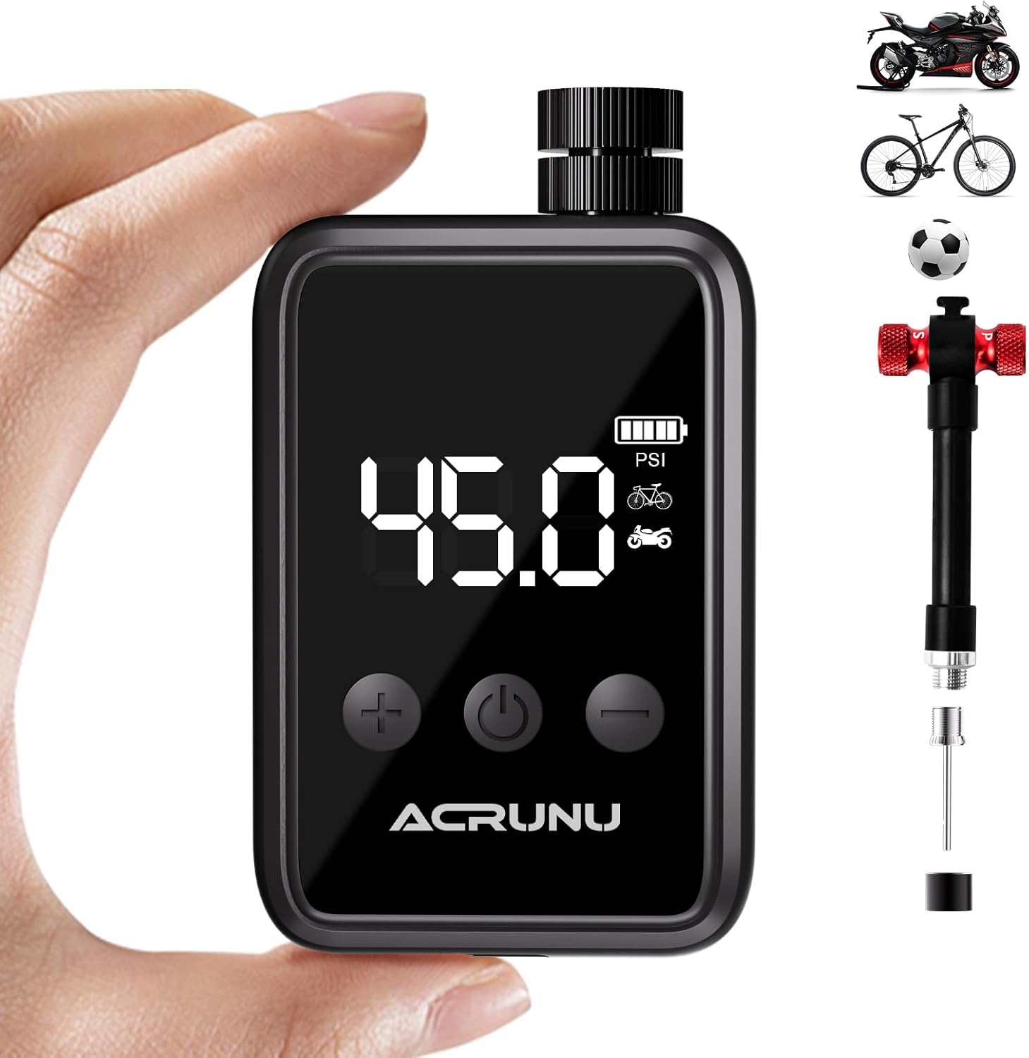 Acrunu ACRUNU Mini-pompe électrique avec manomètre (presta-schrader) Noir