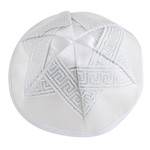 Kippah, White Satin, Silver Magen David