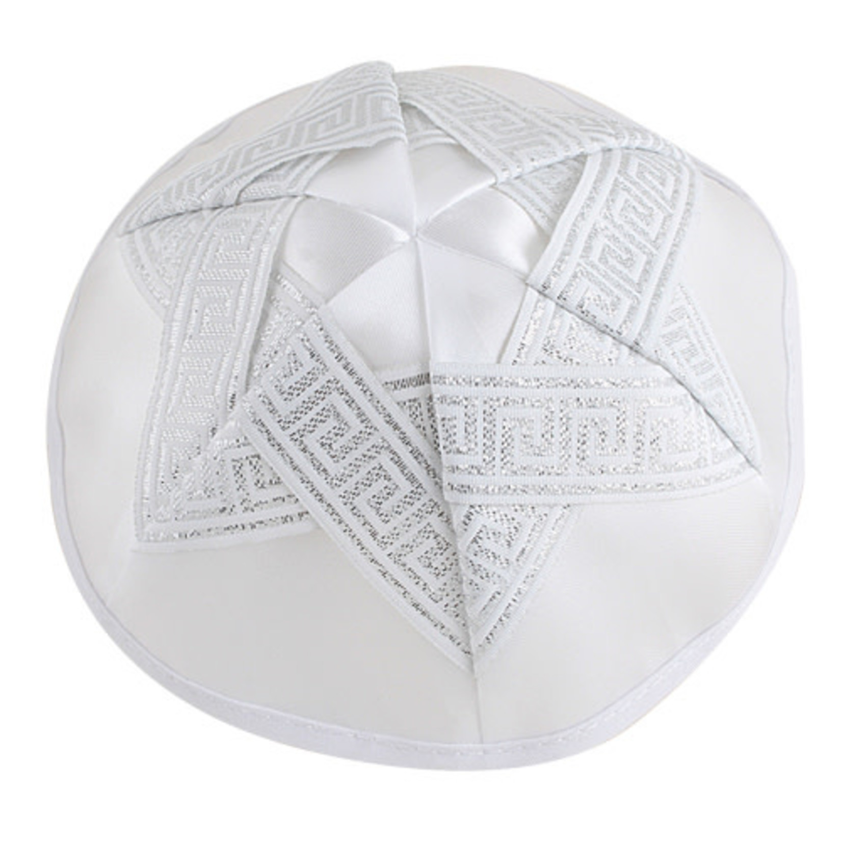 Kippah, White Satin, Silver Magen David
