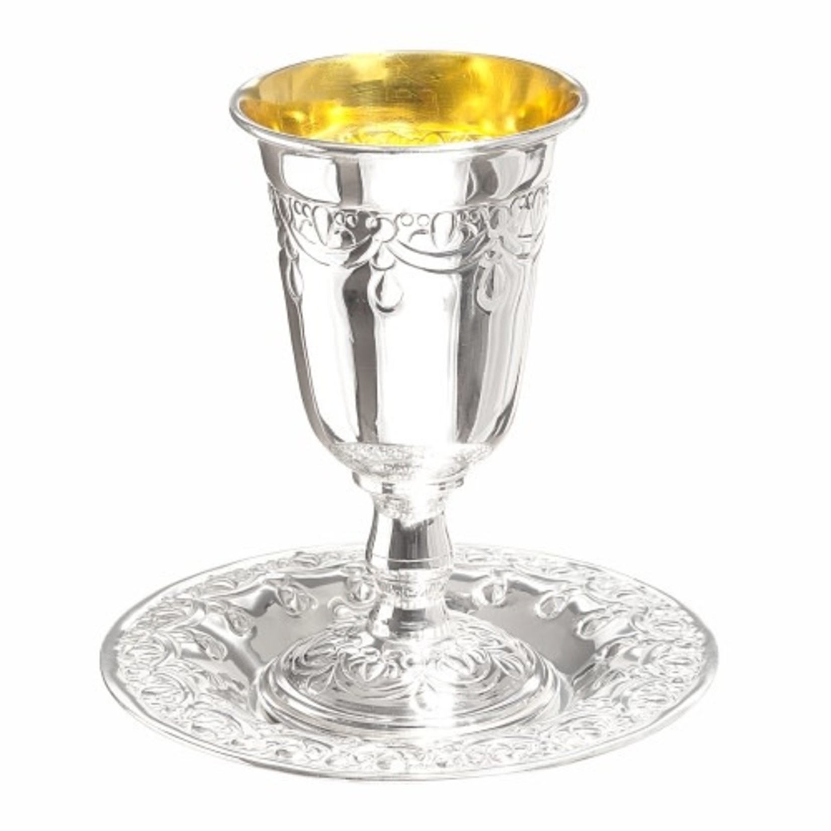 Kiddush Cup Set, Stemmed, Silver Finish