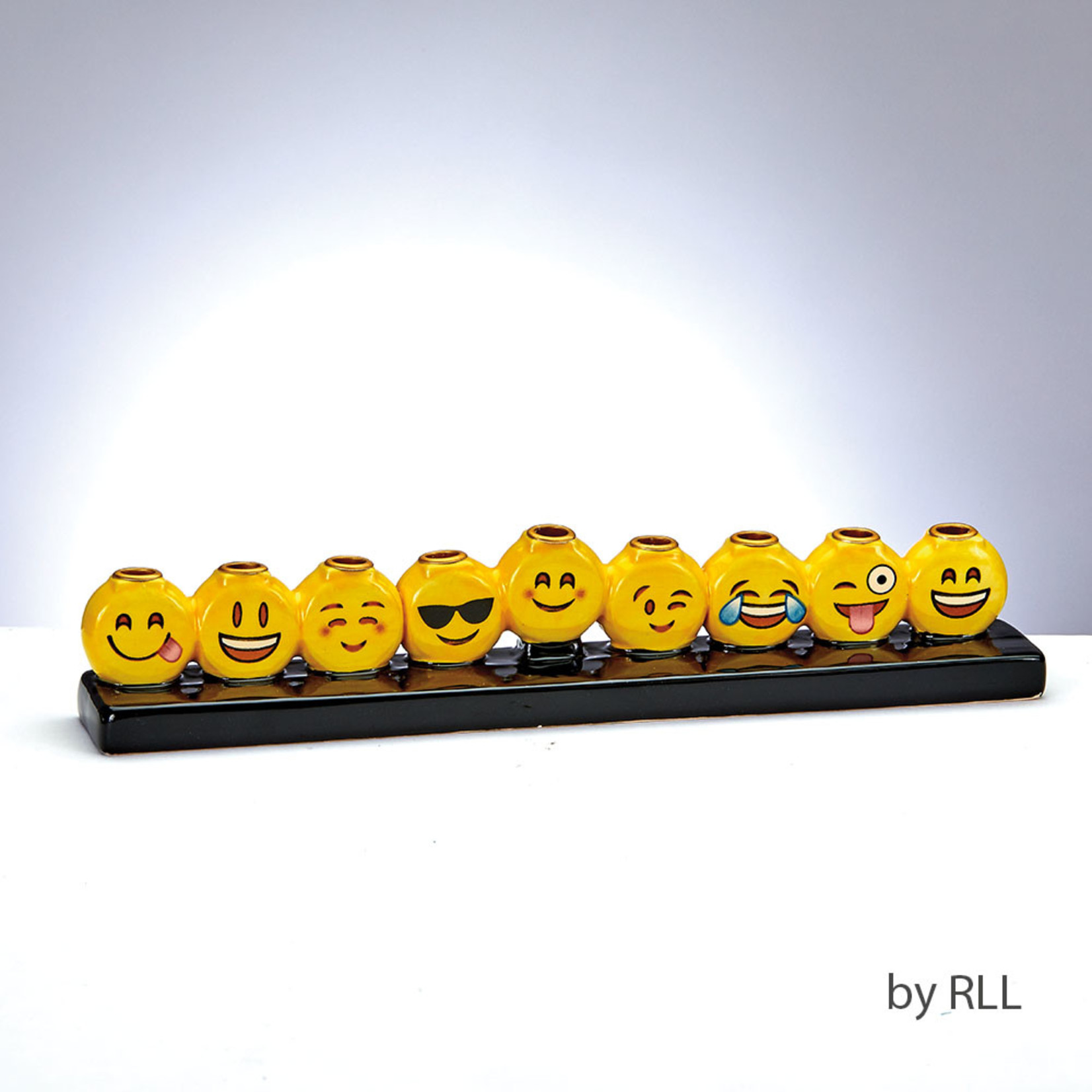 Ceramic Chanukah Menorah, Emoji