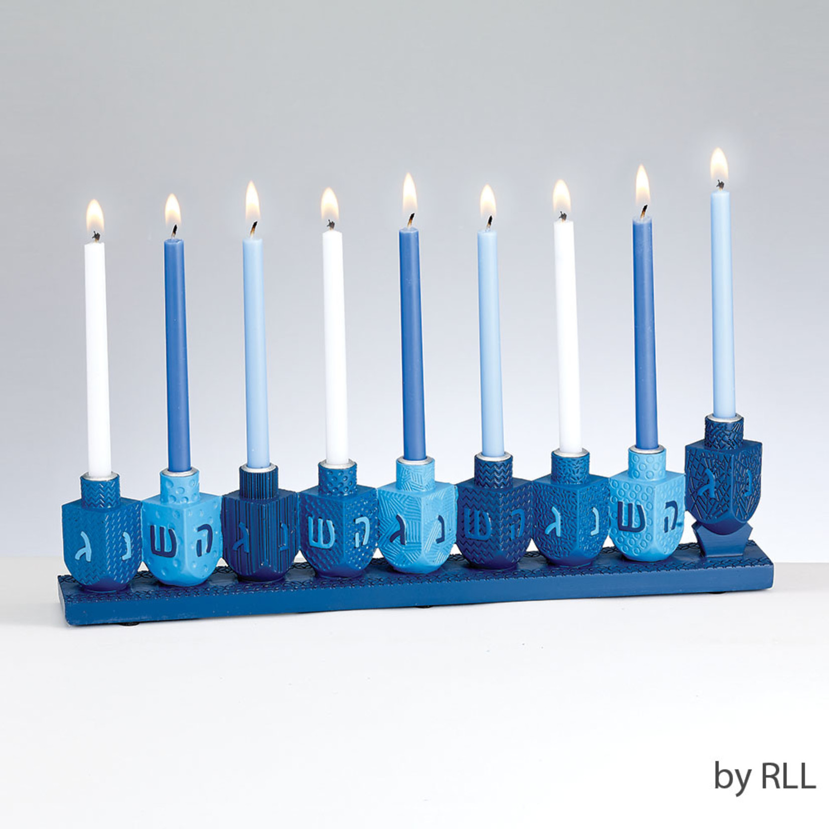 Chanukah Menorah, Blue Dreidel Design